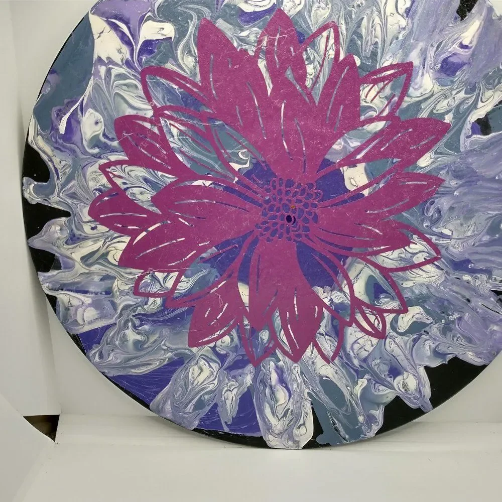 Hand Crafted Colorful Dahlia Flower Fluid Art Painting On 12